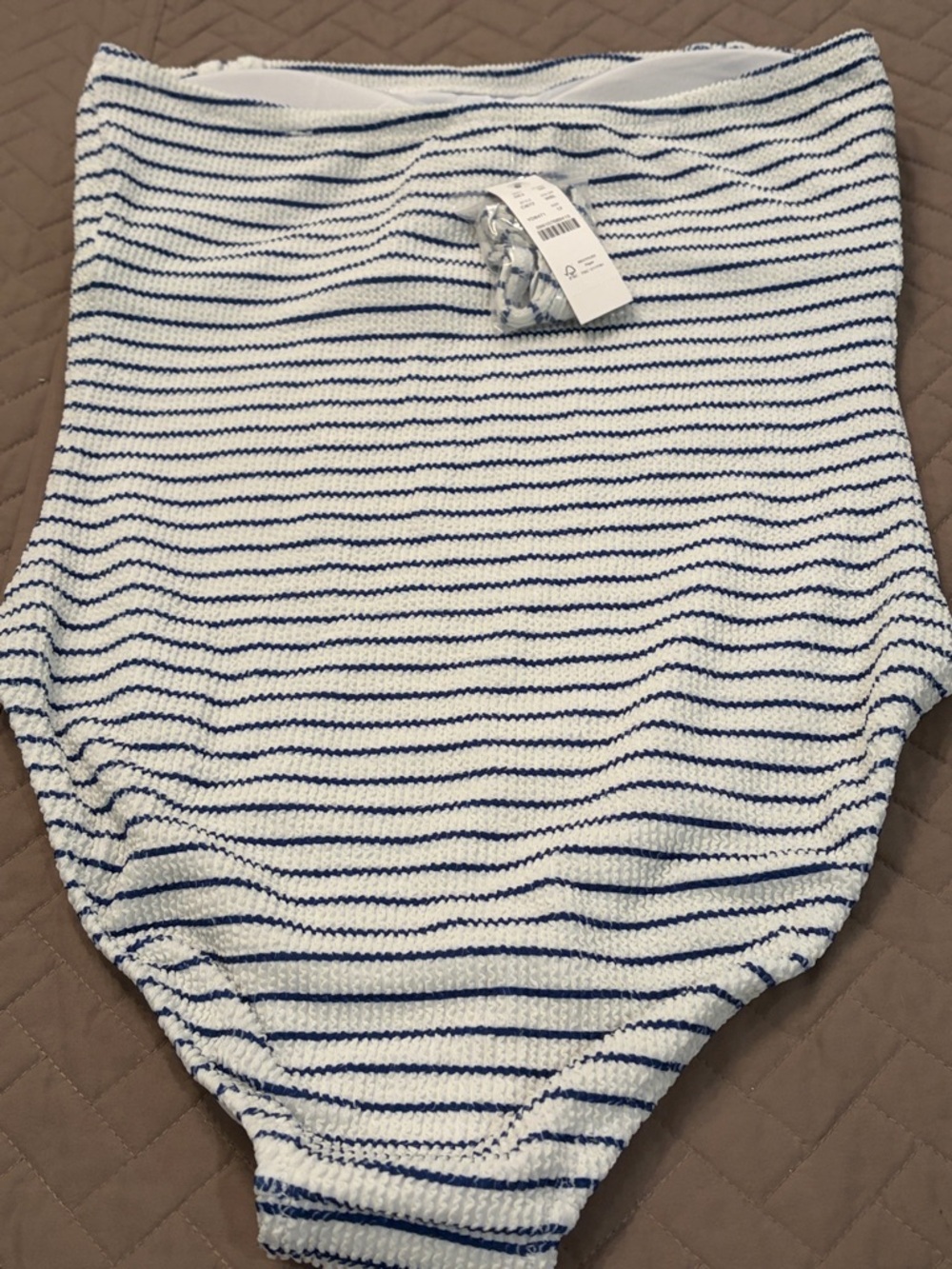 J. Crew White/Blue Stripe Gemma Bandeau Scrunchie One-Piece/NWT/12 - Picture 15 of 16